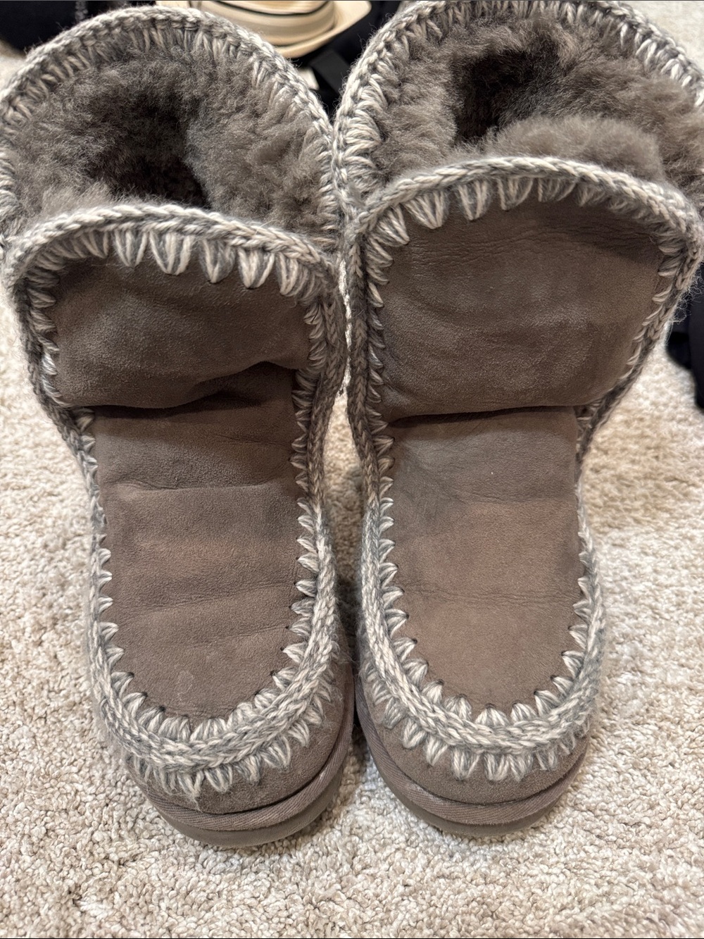 Mou Gray Suede Shearling-Lined Ankle Booties